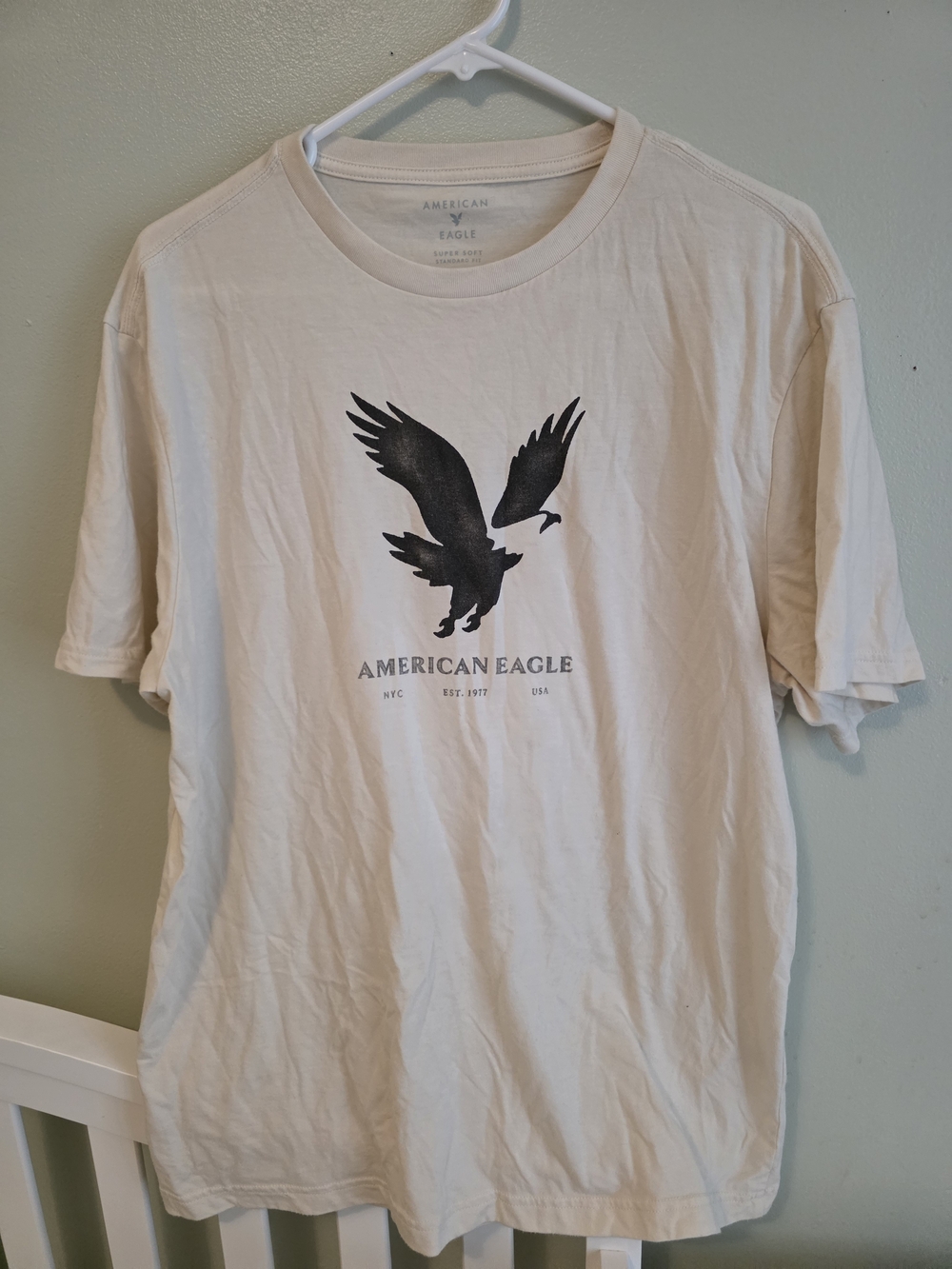 American Eagle Outfitters Cream Short-Sleeve Tee with Black Eagle Graphic